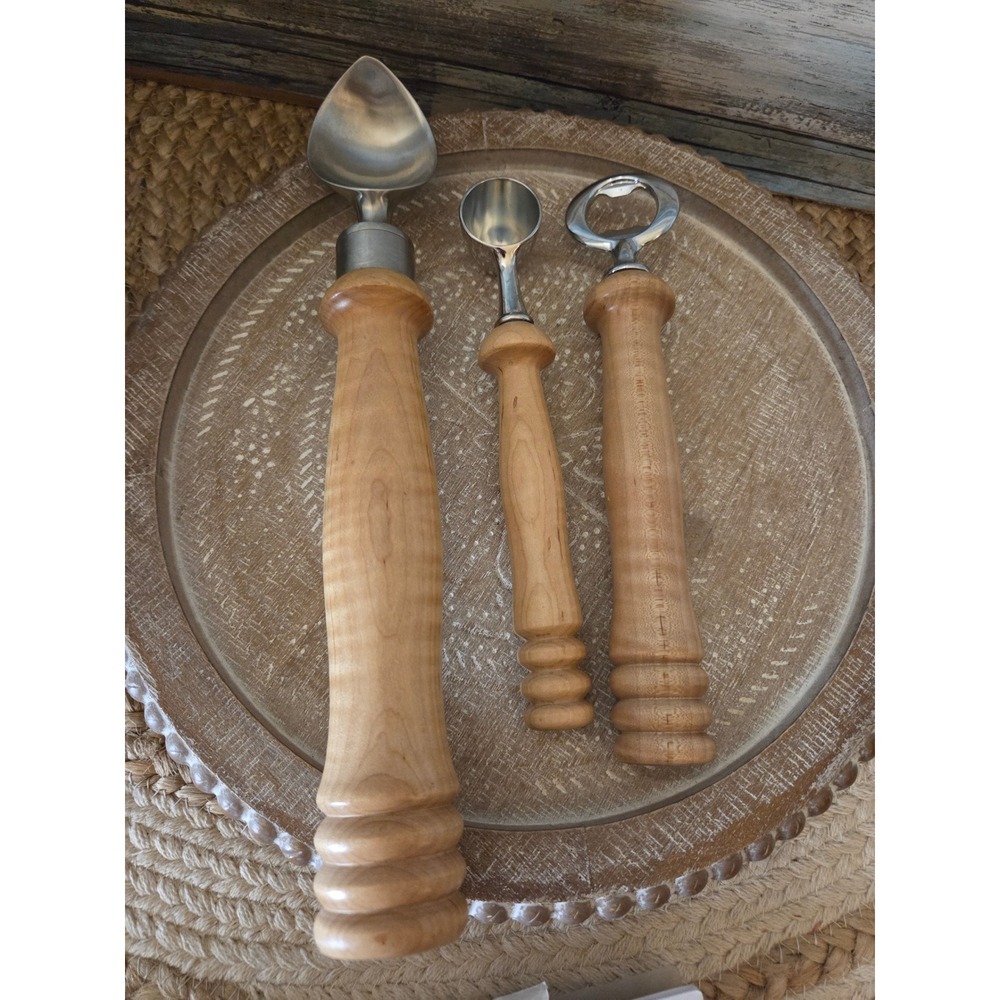 Handcrafted Turned Wood Handle Ice Cream Scoop Bottle Opener Small Scoop Set